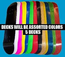 Moose Blank Skateboard Decks (Set of 5, 7.75", Assorted Colors, Grip)