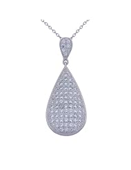 Sterling Silver Simulated Diamond Micro Pave Pear Shaped Pendant Necklace, 18"