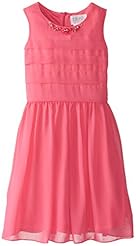 Girls High-Low-Hem Cotton/Polyester Striped Print Sleeveless Jeweled Round Neck  Dress