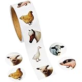 100 Farm Animal Roll Stickers, 1 Roll