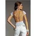 Melrose SHIRT Damen T-Shirt R�ckenfrei mit Ketten GRAU