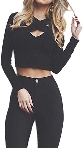 Nextgale Women's Crisscross Cut out Long Sleeve Shirt Crop Top