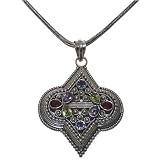 Silver Pendant Chain Necklace for Women with Multi Gemstones Handcrafted 2.25 inches