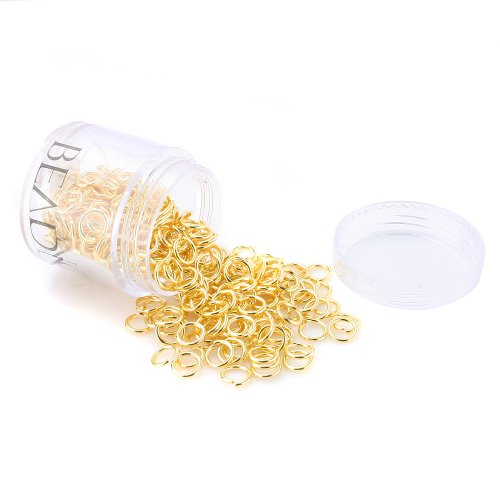 Beadnova 300pcs 6mm 22K Gold Plated Brass Round Open Jump Ring with Plastic Acrylic Jar Container