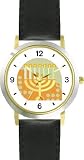Menorah No.2 Judaica Jewish Theme - WATCHBUDDY&reg; DELUXE TWO-TONE THEME WATCH - Arabic Numbers - Black Leather Strap-Size-Large ( Men's Size or Jumbo Women's Size )