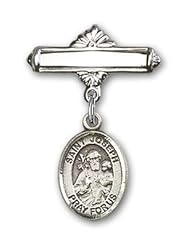 Sterling Silver Baby Badge with St. Joseph Charm and Polished Badge Pin