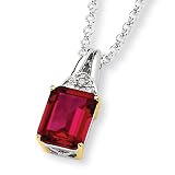 Sterling Silver & 14k Gold Crimson Red Topaz & Diamond Necklace