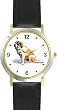 Saint Bernard Dog - WATCHBUDDY&reg; DELUXE TWO-TONE THEME WATCH - Arabic Numbers - Black Leather Strap-Women's Size-Small