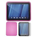 Premium Pink Soft Silicone Skin Case + Clear Screen Protector for HP Touchpad 9.7