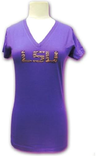 NCAA LSU Tigers Girl's Short Sleeve V-Neck Knit Pullover, Purple, Small