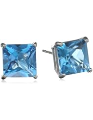10k White Gold Princess Cut Blue Topaz Stud Earrings (7mm , 3.20 cttw)