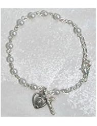Sterling Silver Youth Silver Pearl Bracelet Religious Catholic Charms Pendant Jewelry