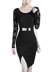 Long Sleeves Polyester Lace Sheer Sheath Round Neck  Dress