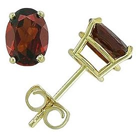 14k Yellow Gold Four Prong 7x5mm Oval Garnet Stud Earrings