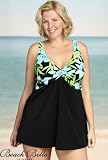 Beach Belle Botanica Plus Size Twist Front Swimdress Swimsuit - Women's Swimwear Plus Size Swimsuit