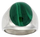 Gent's Sterling Silver Large Oval Malachite Ring size 13