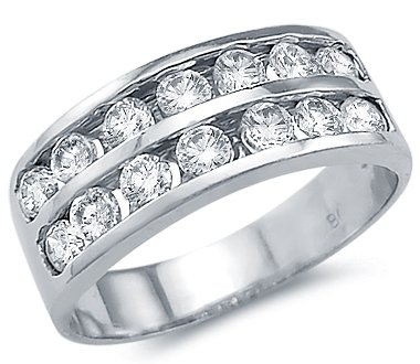 Solid 14k White Gold Channel Set Round CZ Cubic Zirconia Wedding Band Ring 1.0 ct