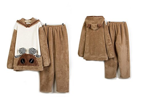 Bestpjs Flannel Fleece Cute Couples Matching Pajamas Set Thick Warm Sleepwear Large Mens Brown