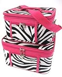 Train Case Cosmetic Toiletry 2 Piece Luggage Set Hot Pink Trim Black & White Zebra Print