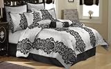 Best Quality Black and White Silver Scroll Queen Comforter Set with 4 Bonus Pieces By Pem America