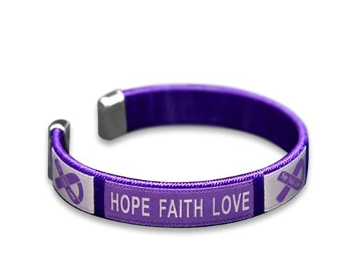 Adult Purple Ribbon Bangle Bracelet - Hope, Faith, Love (Wholesale Pack - 25 Bracelets)