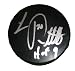 Luc Robitaille Autographed Hockey Puck Featuring "HOF 09" Inscription! Los Angeles Kings, Detroit Red Wings, Proof Photo