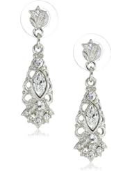 1928 Jewelry Silver Tone Crystal Filigree Drop Earrings