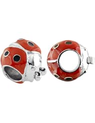 Storywheel® Ladybug Black And Red Enamel Bead / Charm in 925 Sterling Silver