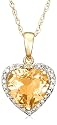 10k Yellow Gold, November Birthstone, Citrine and Diamond Heart Pendant