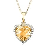 10k Yellow Gold, November Birthstone, Citrine and Diamond Heart Pendant