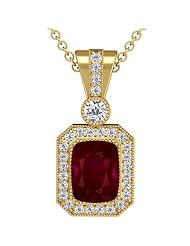 14K Yellow Gold Cushion Cut Ruby And Round Diamond Pendant