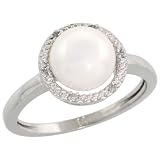 14k White Gold 8.5mm Pearl Ring, w/ 0.03 Carat Brilliant Cut Diamonds, 7/16 in. (11mm) wide