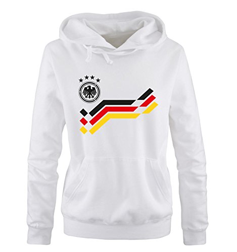 EM 2016 – DEUTSCHLAND – Retro – TRIKOT – Damen Hoodie – Weiss / Schwarz Gr. M