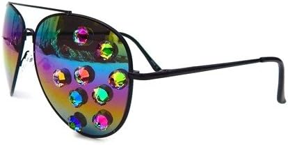 Road Runner Devil Aviators Sunglass, Rainbow Mirror Lens, Black Metal Frame, Proudly Made in the USA, 5.5 Inches X 2 Inches