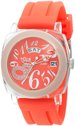 Tocs Women's 40524 Analog Round Day-Date Poppy Punch Watch