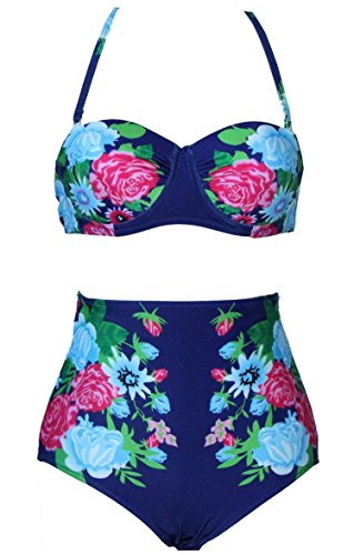Spring fever for Women Vintage Style High Waisted Bikini Sets Push Up Swimwear