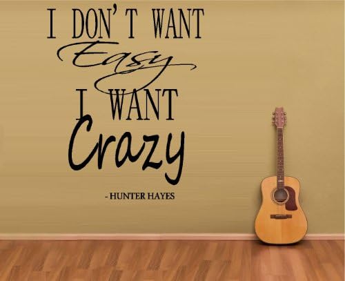 I DON'T WANT EASY I WANT CRAZY: HUNTER HAYES ~ WALL DECAL, HOME DECOR: 13" X 20"