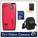 41OVzjsx9TL. SL160  Kodak Zx1 Pocket Video Camera Camcorder Red, 720p HD, 128MB Internal Flash Memory, SD/SDHC Expansion Slot, Ultra Compact Digital Camera Deluxe Carrying Case, 3pc. Lens Cleaning Kit, 2 GB Memory Card