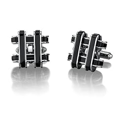 Stainless Steel Cufflinks for Men with Black Resin Inlay