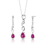 Sterling Silver Pear Shape Ruby Pendant Earrings and 18 inch Necklace Set