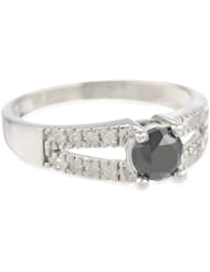 10k White Gold Split Shank Black and White Diamond Ring (1 cttw)