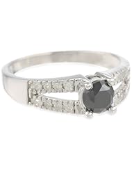 10k White Gold Split Shank Black and White Diamond Ring (1 cttw)