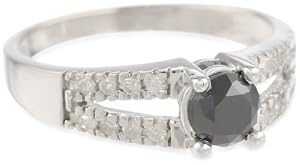 10k White Gold Split Shank Black and White Diamond Ring (1 cttw), Size 7