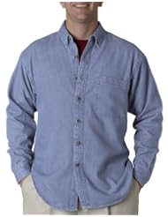 UltraClub Mens Tall Long-Sleeve Cypress Denim Button Shirt 8960T 2XLT Blue