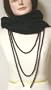 Hand Made Double Knit Black Cotton Neck Scarf Tube Balaclava Offered with Very Long Seventy Inches Shown As Two Strand and One Forty Five Inches Simulated Black Pearls Necklace and Earrings