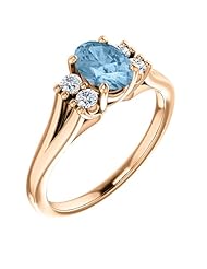 18K Rose Gold 7.00x5.00mm Oval Cut Sky Blue Topaz and Diamond Ring -- LIFETIME WARRANTY