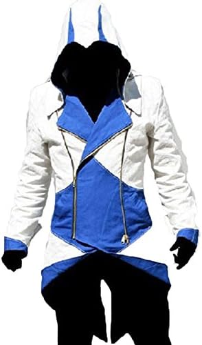 Jewelrydress Assassin's Creed 3 Connor Kenway Jacket Hoodie Coat Cosplay Costume White&Blue 2XL