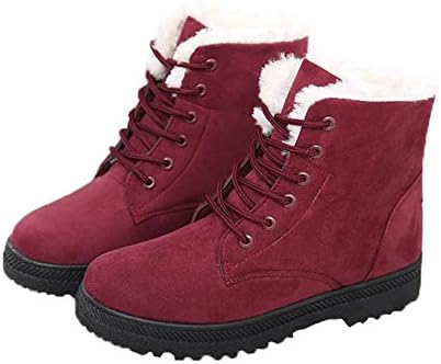 Thick snow boots women flat boots with flat boots warm cotton boots 7.5B(M)US Red Wine