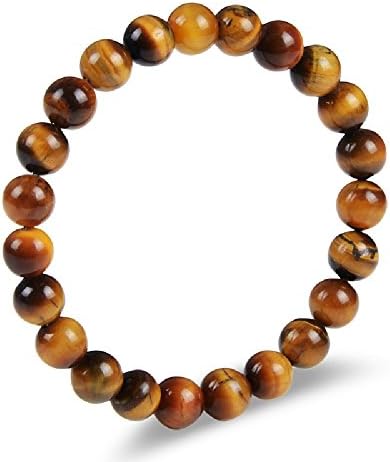 Natural Gemstone Bracelet Handmade with Round 8mm Beads 7" for Men and Women with velvet bag by Prana Stones (Tiger's Eye)