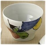 【波佐見焼 湯呑】 手技（唯窯） 染錦なす絵 手造り一服碗 〔おまけ付き〕